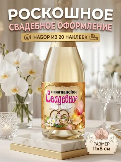 Роскошные наклейки для свадебного шампанского — завершающий штрих для идеального торжества, 20 шт., 11×8 см